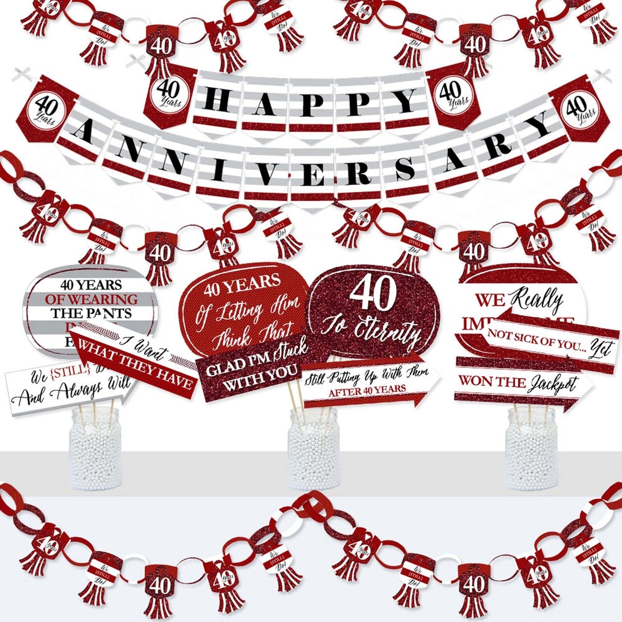 Big Dot of Happiness We Still Do - 40th Wedding Anniversary - Banner and Photo Booth Decorations - Anniversary Party Supplies Kit - Doterrific Bundle